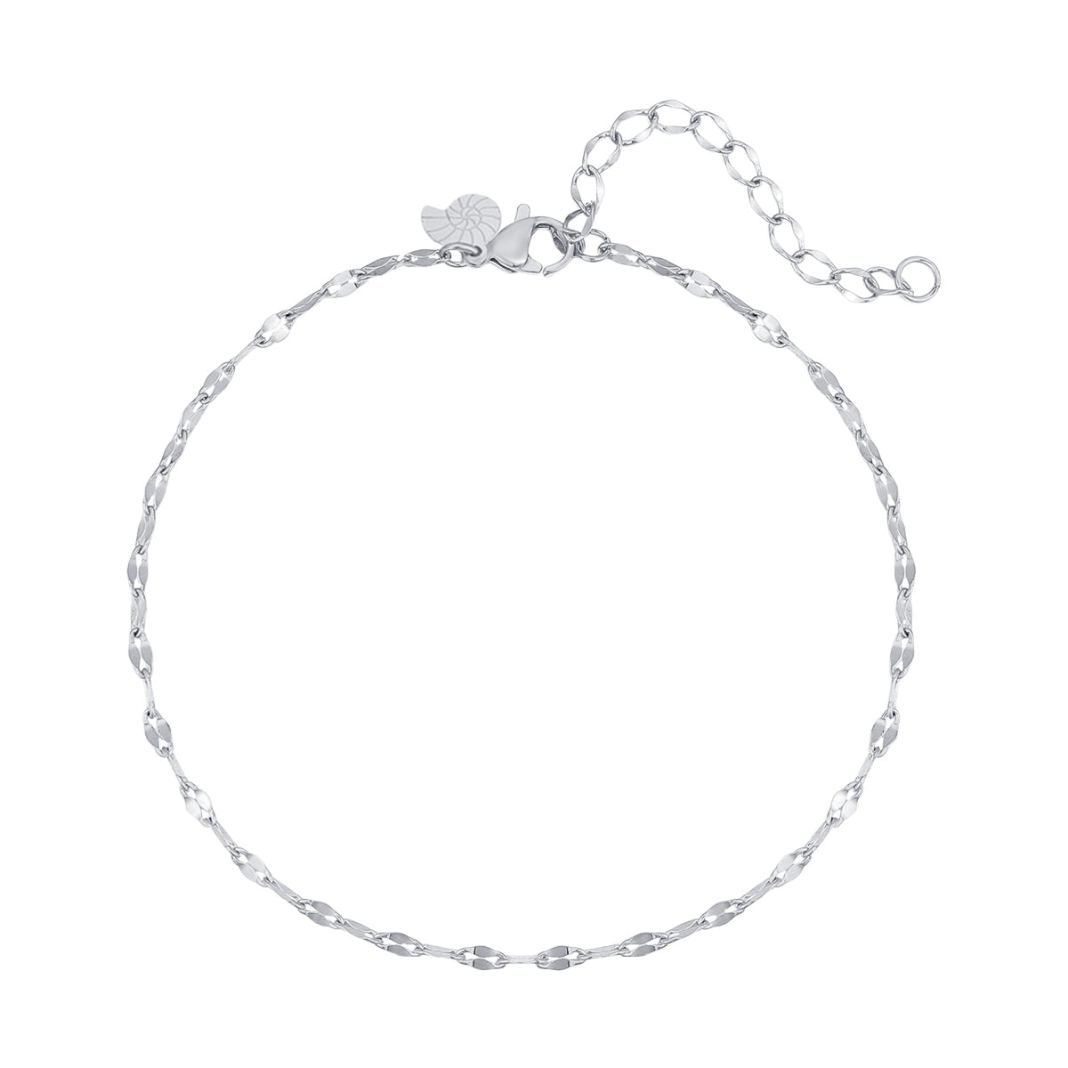 Tobillera de Cadena Rolo Aplanada en Plata